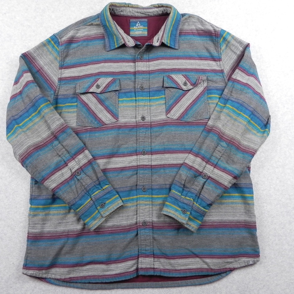 Ascend Shirt Mens 2XL XXL Utility Flap Pocket Button Up Striped Long Sleeve